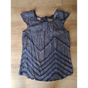 Gap Women's Top Geometric Design Blue Cap Sleeve Blouse